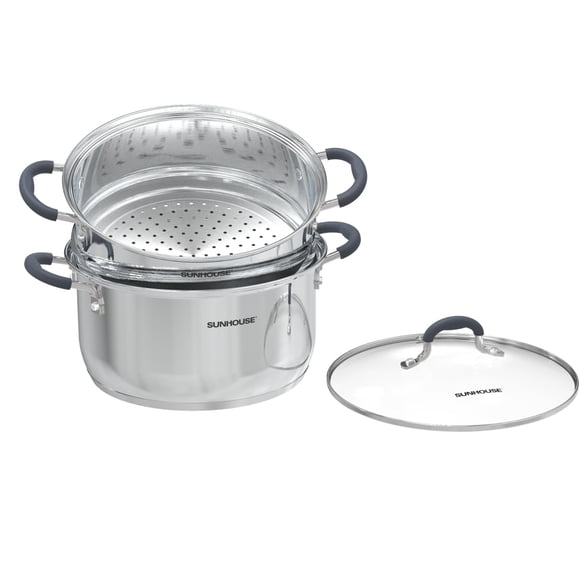Steamer Pots Sunhouse, acero inoxidable, 3 litros, 2 niveles, con tapa