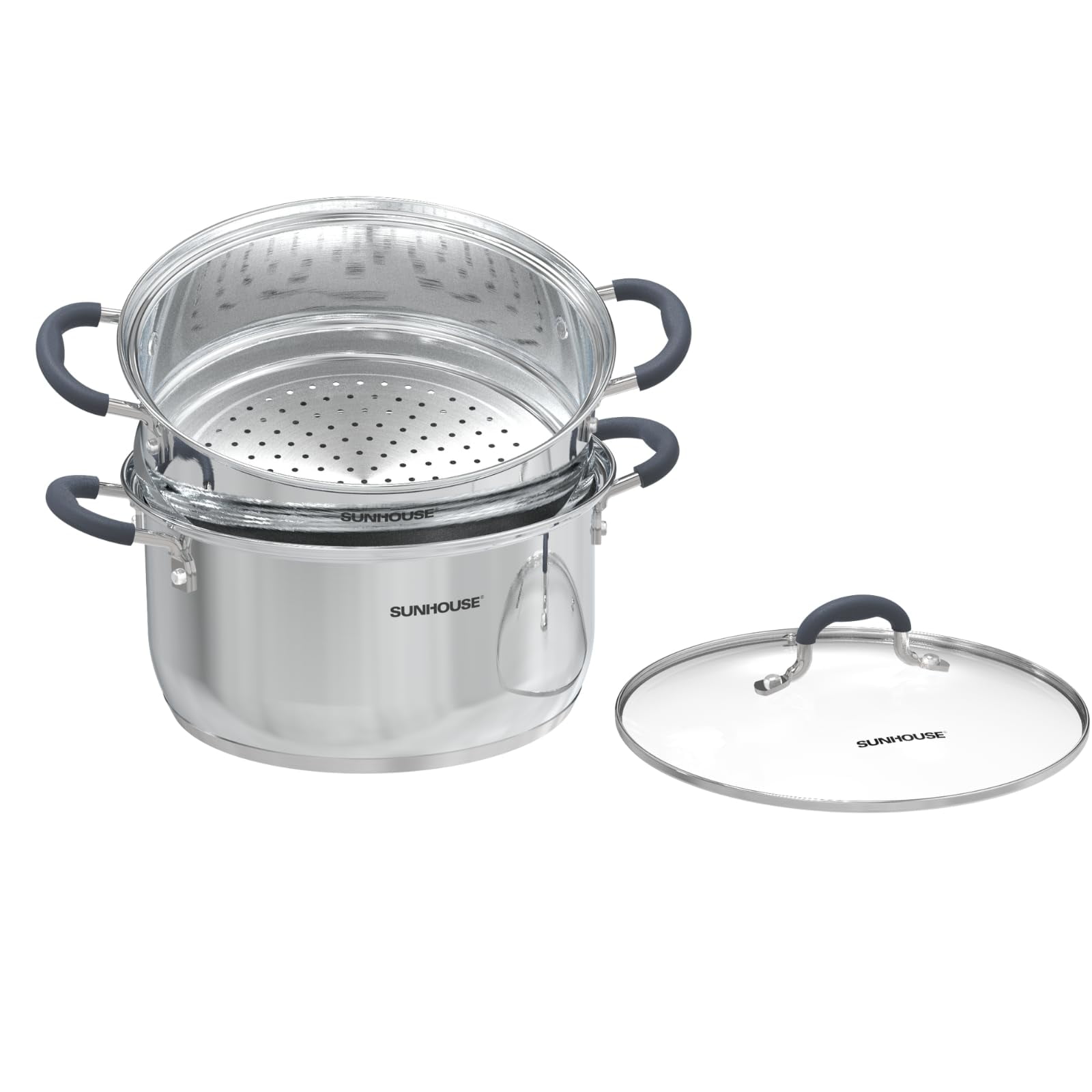 Steamer Pots Sunhouse, Acero Inoxidable, 3 Litros, 2 Niveles, Con Tapa