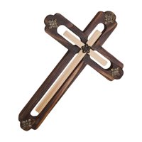 Bothyi - Cruz De Montaje En Pared De Madera Maciza Envejecida, Flor De Hierro Renacentista Para Iglesia De Regalo