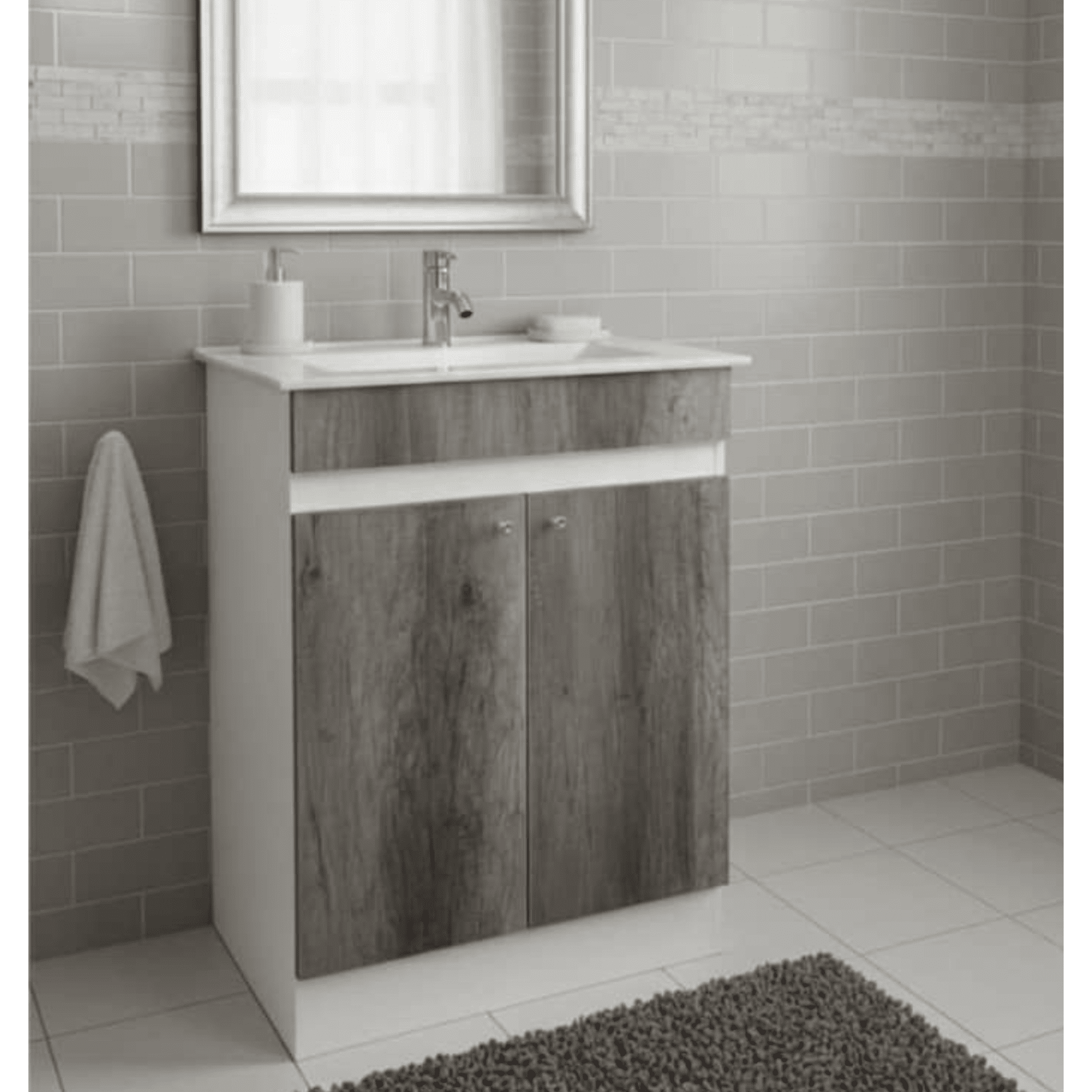 Modern Space - Mueble Vanitorio 60x47 Cm Gris Con Lavamanos Y Grifería ¡listo Para Instalar!