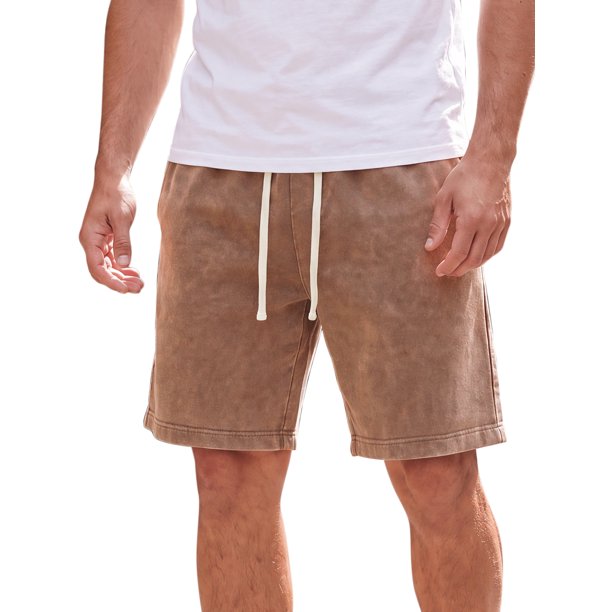 Pantalones Cortos de Verano para Hombre INSPIRE CHIC Lavado Vintage Desgastado Sólido con Cintura de Cordón M Marrón