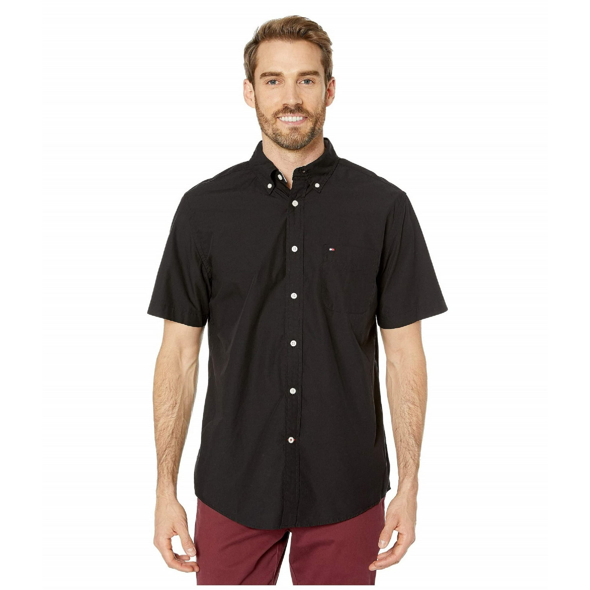 Camisa Tommy Hilfiger De Manga Corta Con Botones Para Hombre, Color Negro