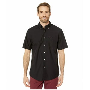 Camisa Tommy Hilfiger De Manga Corta Con Botones Para Hombre, Color Negro