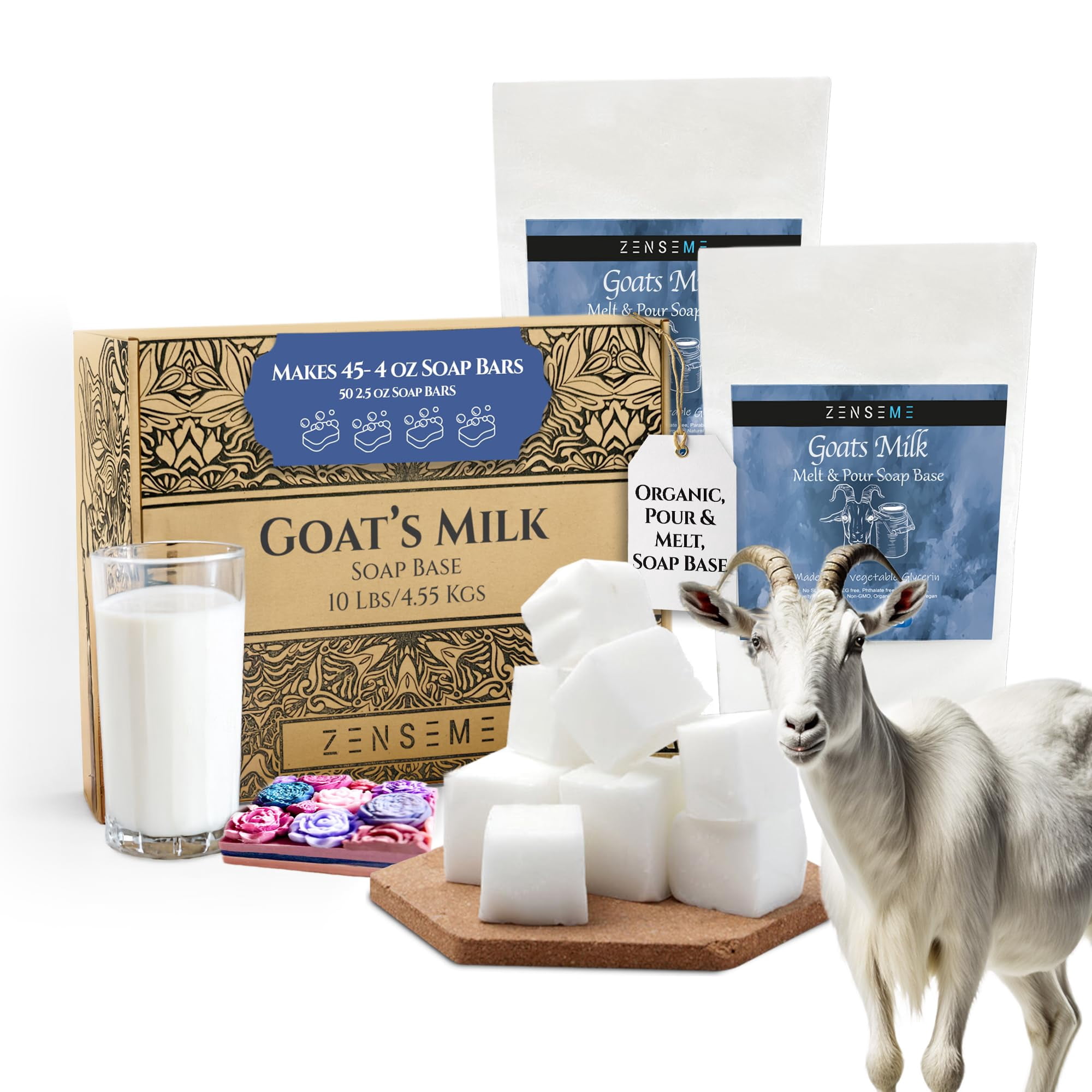 Base De Jabón Zenseme De Leche De Cabra, 4,54 Kg, Para Hacer Jabón, 45 Barras