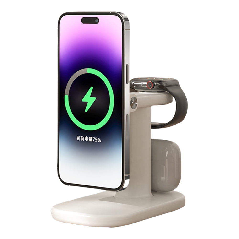 Genérico - Cargador Magnético 3 En 1 Estación De Carga Inalámbrica Súper Rápida Para Iphone 16/15/14/13/12 Pro Watch Series Airpods-blanco