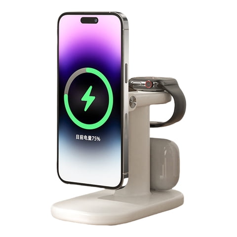 Genérico - Cargador Magnético 3 En 1 Estación De Carga Inalámbrica Súper Rápida Para Iphone 16/15/14/13/12 Pro Watch Series Airpods-Blanco