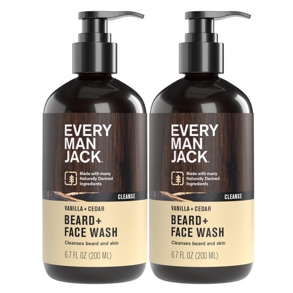 Jabón facial Beard + Every Man Jack, vainilla y cedro, 200 ml, paquete de 2