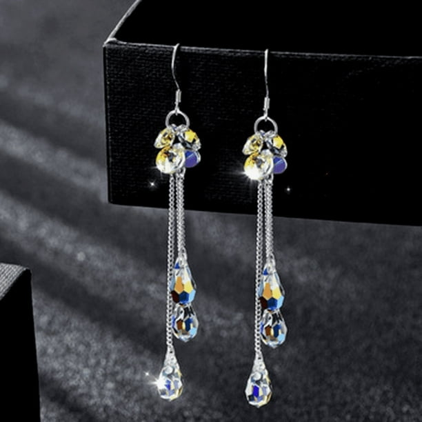 1pair Elegant Long Teardrop Zircon Dangle Earrings - 925 Silver Plated Anniversary Gift for Women and Girls - Perfect for Valentine's Day and Holiday Gifting