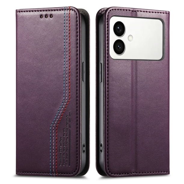 FOXDOCK Funda para Samsung Galaxy S26 Edge: Cierre magnético, soporte ajustable, ranuras para tarjetas y correa integrada-Púrpura