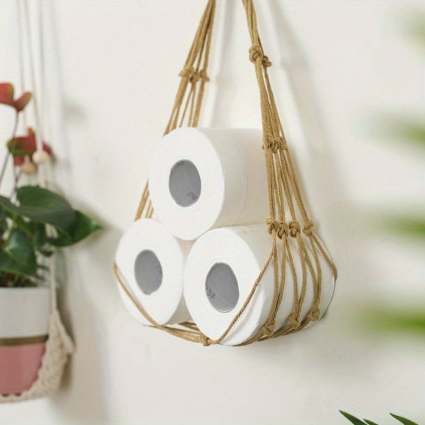 1pc Bohemian Style Cotton Rope Wall Hanging Paper Towel Holder - Simple and Stylish Storage Rack