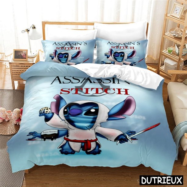 v1878 Bed Sheets Cute Lilo And Stitch Queen King Size Bedding Set Cartoon Comforter Cover With Pillowcase Home Textile Bedclothes 3-Piece Bedding Set (1 Duvet Cover + 2 Pillow Shams) Bed Sheets ju187