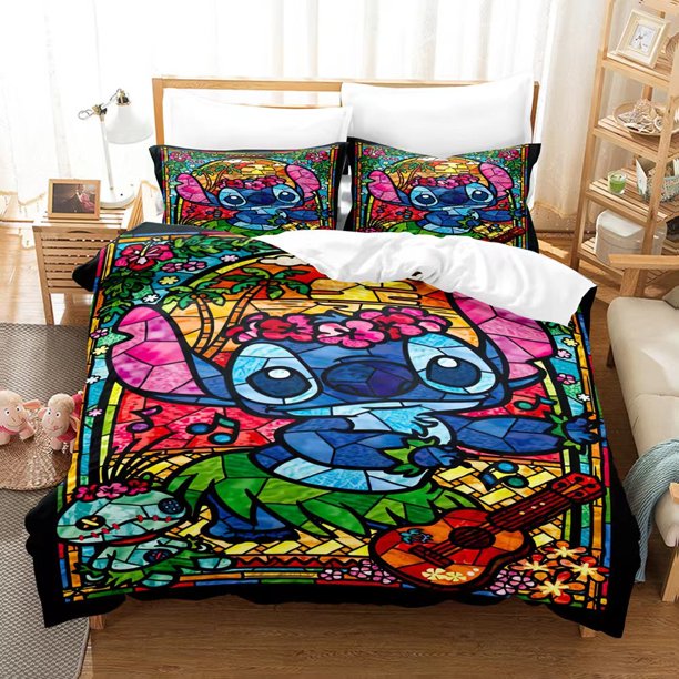 Stitc-h 3 Pcs Comforter Set with 2 Pillowcases,Sti-tch Bedding Set Sheet Set for Kids Adults,All Season Lightweight
