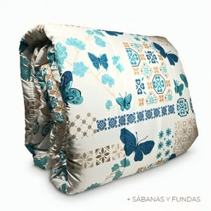 Plumón Estampado + Funda + Sábanas 1.5 Plazas / Mariposas Azul Celeste – Key Home