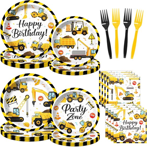 Set de Vajilla para Fiesta de Construcción Kinovo, 96 Piezas para 24 Personas