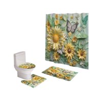 Mylhogar - Set De Baño 5 Piezas Cortina Mas Alfombras Mas Forro De Ducha