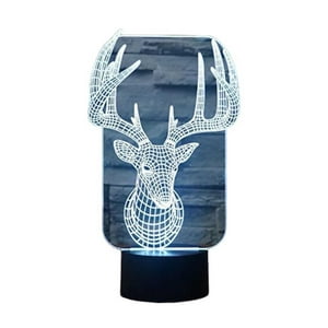 Lelumania - Lampara Ilusion 3D Ciervo De 7 Colores, Base Touch
