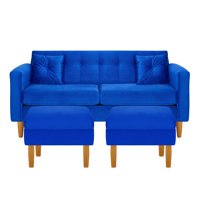 Bodevir - Sofa New Retro 3C + 2 Pouf Felpa 04 Azul Rey