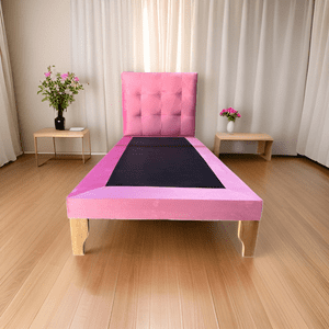 Muebles New - Base Con Respaldo Plaza Y Media Rosado Felpa