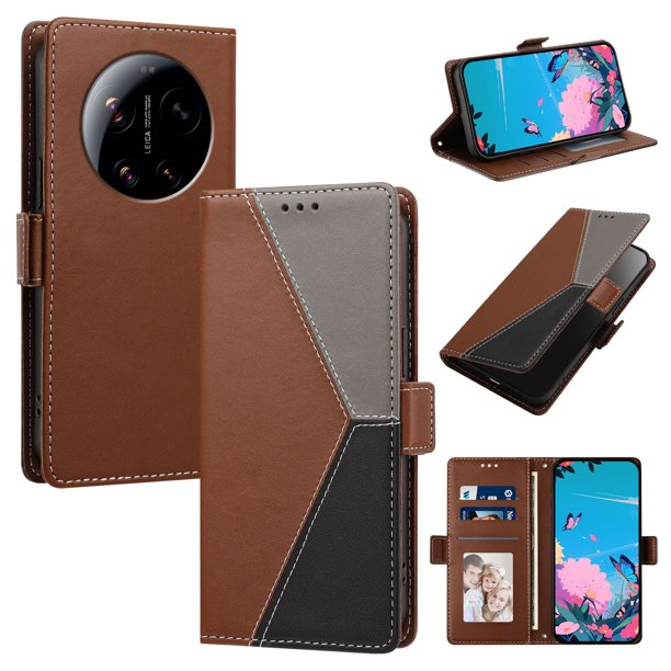 Funda Cartera Tricolor para Xiaomi 17 Ultra 5G con Ranuras, Marrón