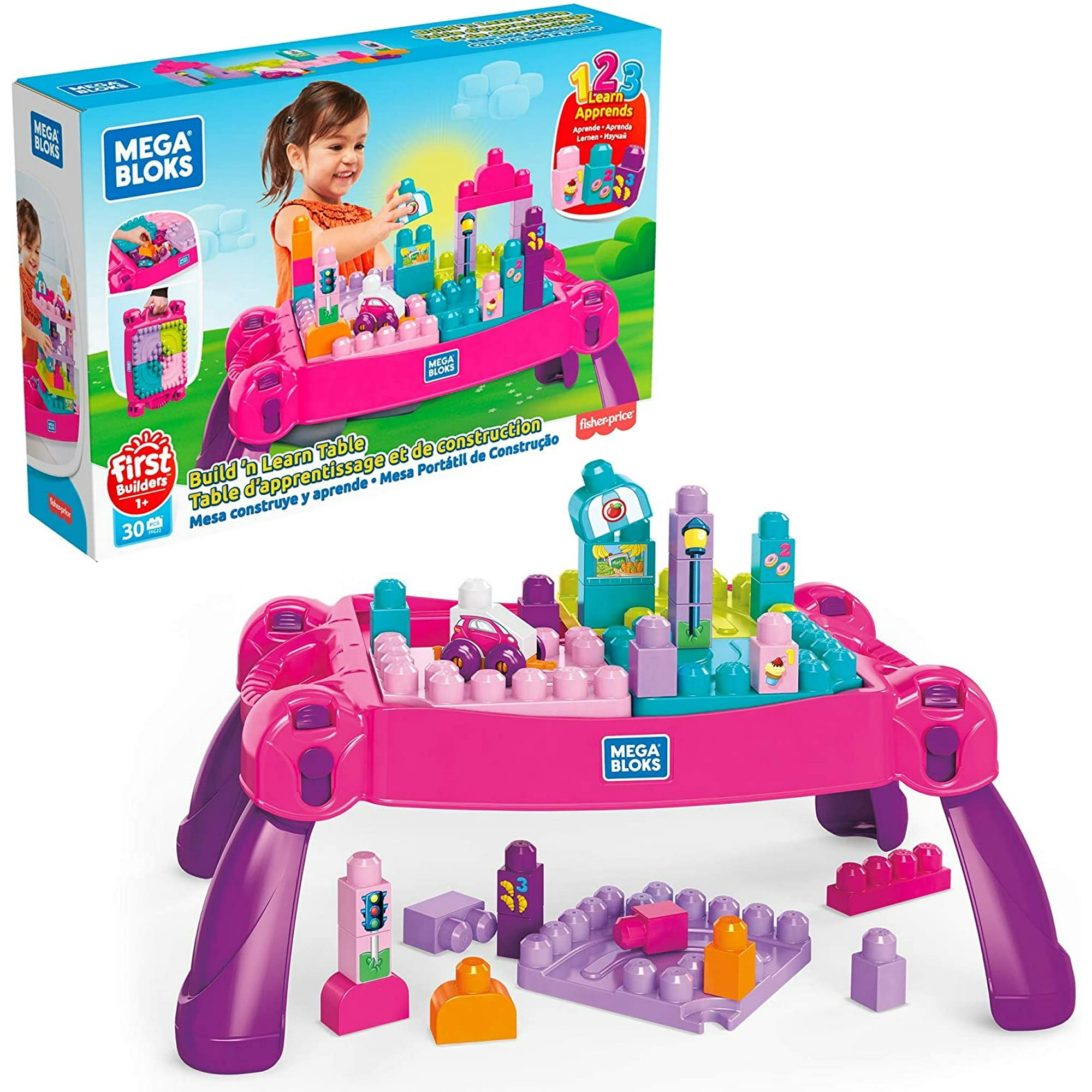 Mesa Mega Bloks Build 'n Learn, 30 Piezas, Mesa Portátil, Ideal Para Edades De 1 Y Más, Ro