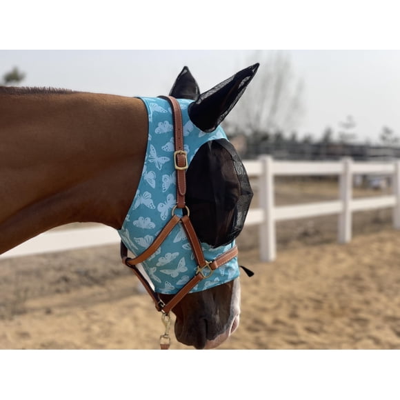 Máscara antimoscas para caballo TGW RIDING Super Comfort con orejas, verde lago, talla M
