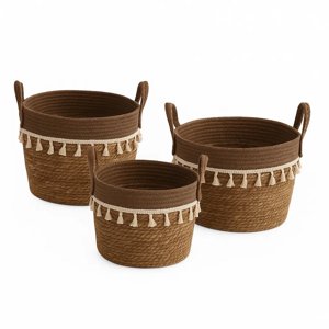 Estilodomus - Set 3 Cestas Tejidas Fibra Natural - Marron