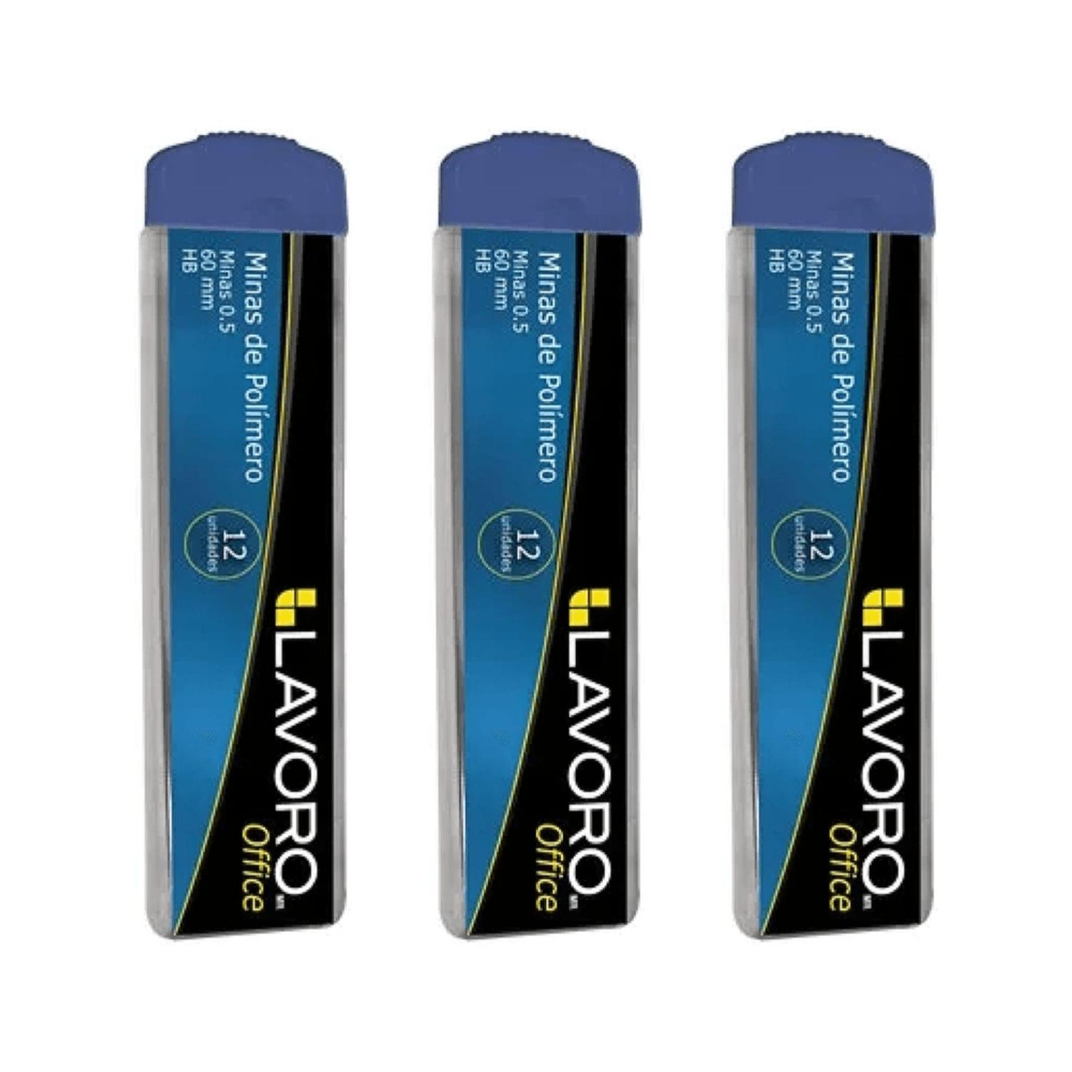 Pack 3 Tubos Mina Hb Polímero 0.5, 0.7 O 0.9Mm 12 Unid. Lavoro Gris Oscuro