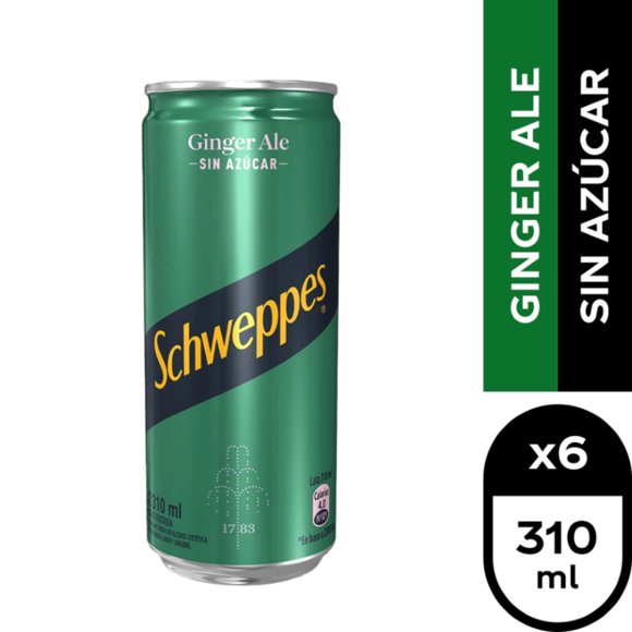 Bebida Ginger Ale Sin Azúcar Pack Lata, 6 Un