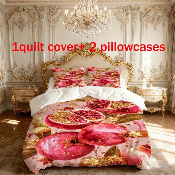 3pcs Pomegranate Illustration Bedding Set | Duvet Cover and 2 Pillowcases All Season