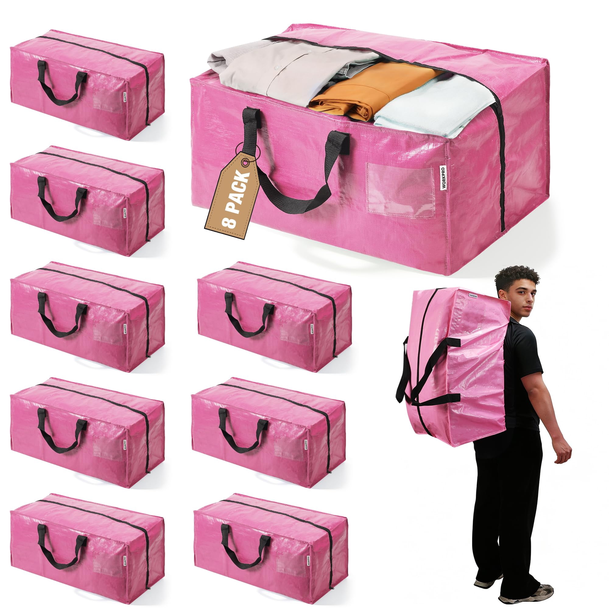 Bolsas De Mudanza Workpro Extra Grandes, Paquete De 8 Con Cierres Y Correas