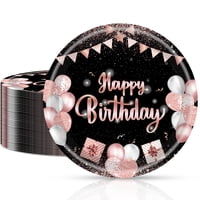 Platos De Fiesta Cekivina Happy Birthday Negro/Oro Rosa, 23 Cm, 20 Unidades