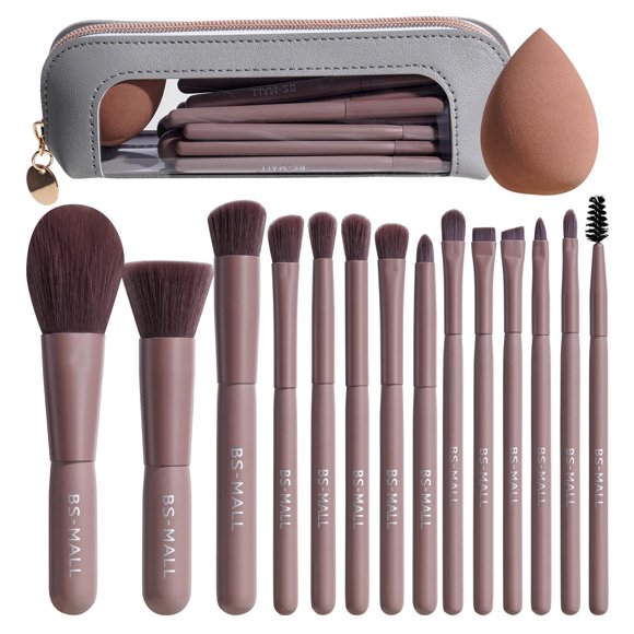 Set de 14 brochas de maquillaje BS-MALL + esponja marrón