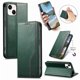 thumbnail image 1 of Funda tipo cartera para iPhone 14 de piel con cierre magnético, ranuras para tarjetas y correa para la muñeca Verde, 1 of 6