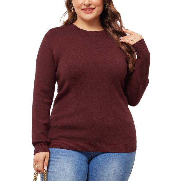 Agnes Orinda Conjuntos de Halloween para Mujeres Tallas Grandes Suéter de Manga Larga Cuello Redondo Camisetas de Punto Casual Básico Tops 4X Burdeos