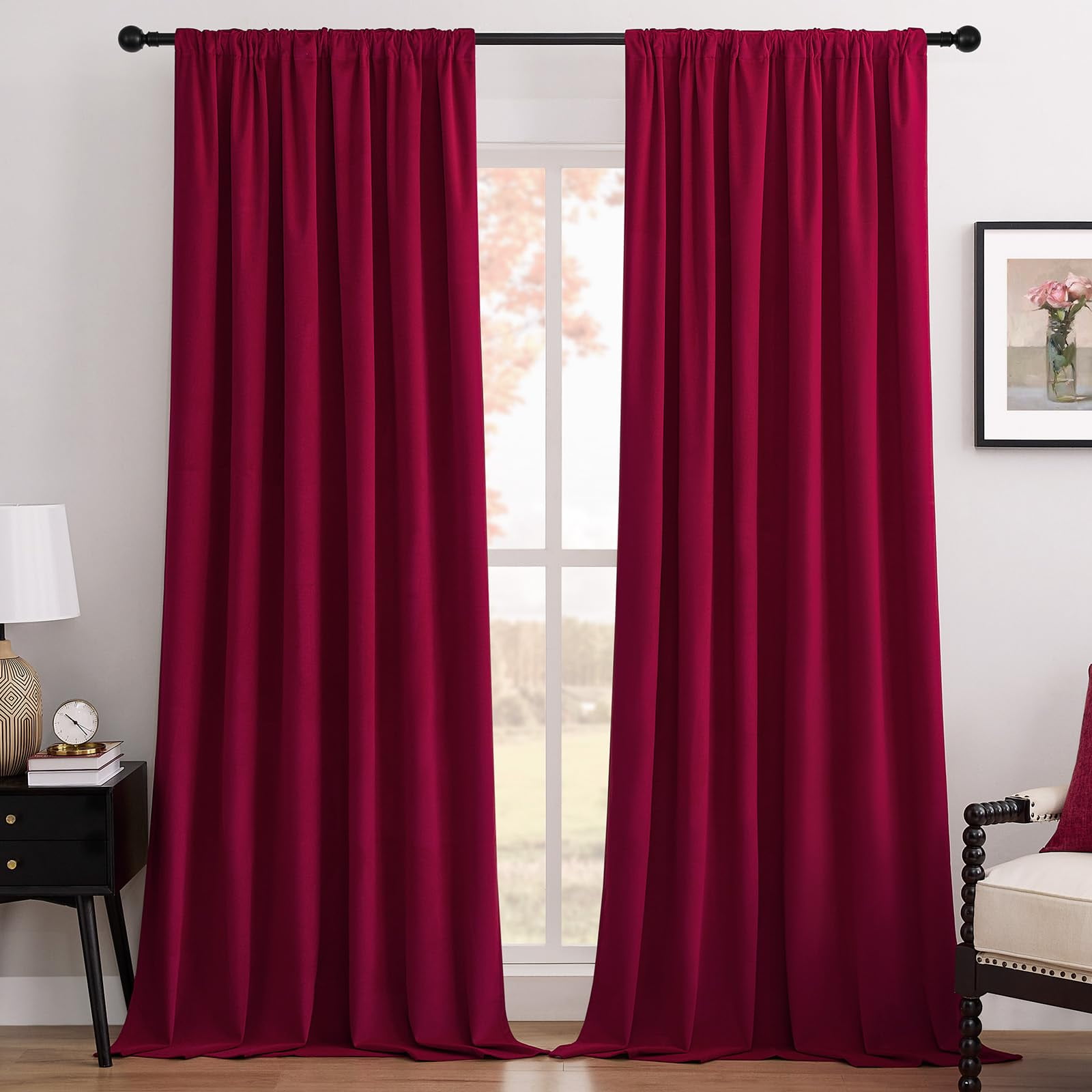 Cortinas Opacas Joydeco De Terciopelo Rojo 100% 213 X 213 Cm, 2 Paneles