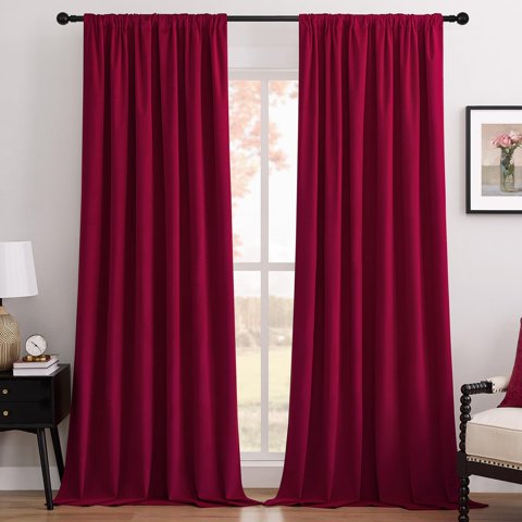 Cortinas Opacas Joydeco De Terciopelo Rojo 100% 213 X 213 Cm, 2 Paneles