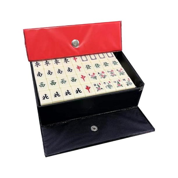 Mahjong acrílico portátil tradicional de 144 fichas con estuche de transporte, juego de mesa versión china, juego de Mahjong chino para fiesta en casa