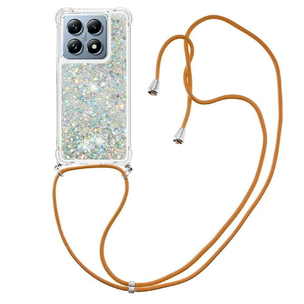 Funda FOXDOCK para Xiaomi 14T Pro con Cuerda Ajustable, Brillo Líquido, Protección Antigolpes y Lente – Ideal para Regalo