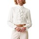 thumbnail image 1 of INSPIRE CHIC Blusa de Mujer con Volantes al Frente, Mangas Largas Abullonadas, Cuello Simulado, Ajuste Regular, Pequeña, Albaricoque, 1 of 5