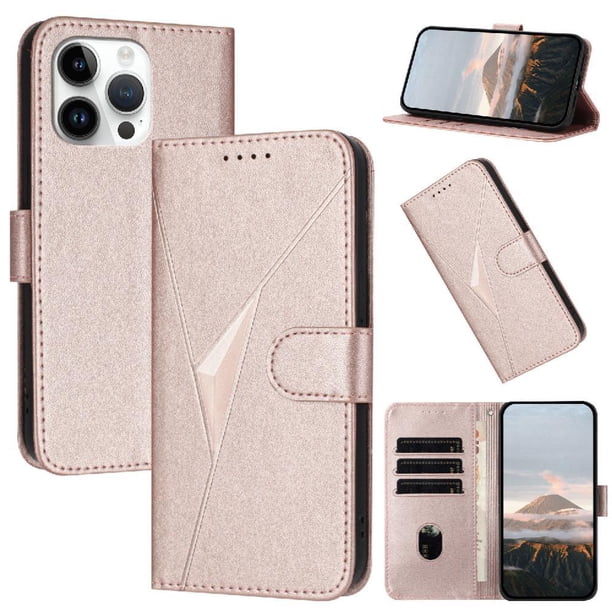 Funda Cartera Fibra de Carbono para iPhone 15 Pro Max con Soporte y Cierre Magnético Rosa
