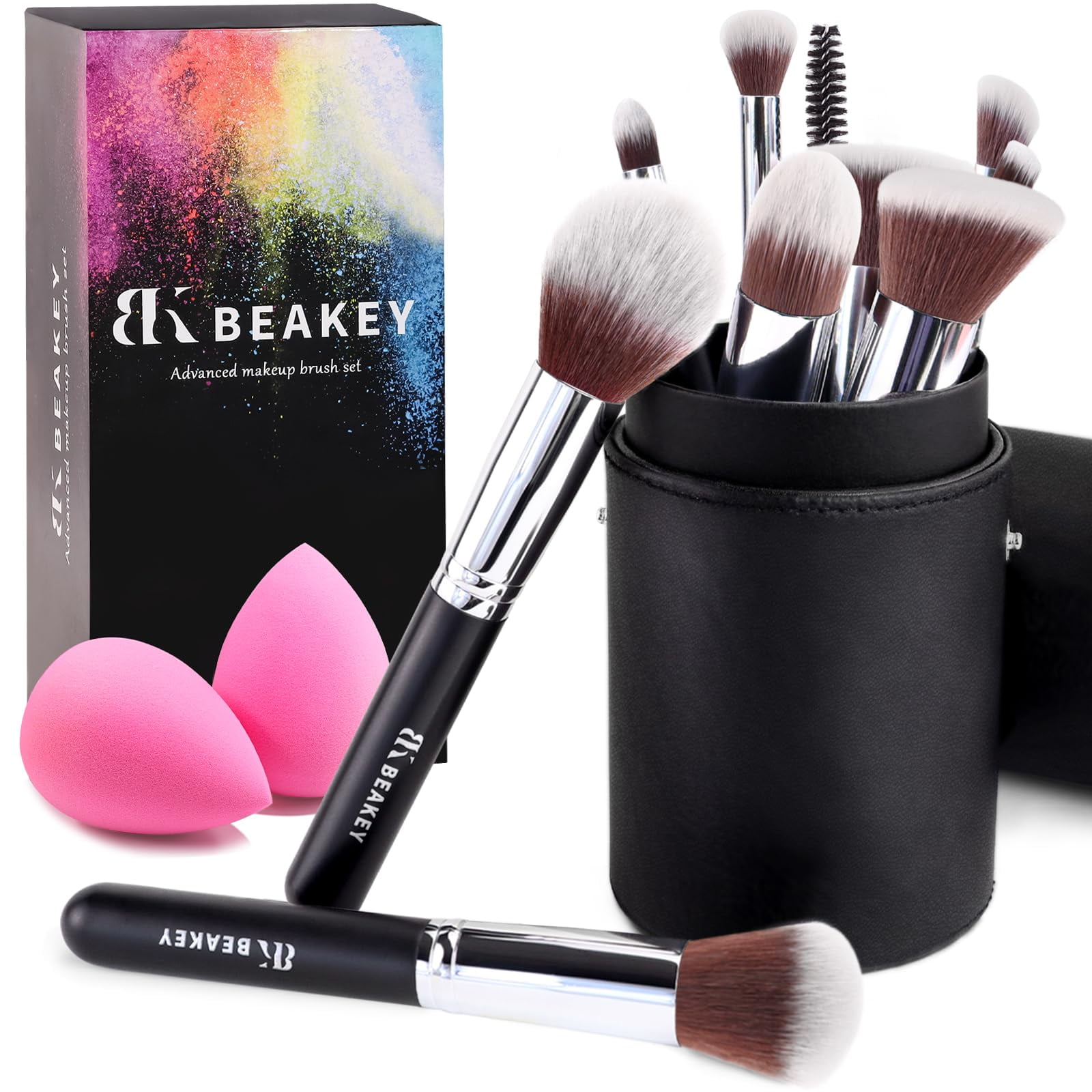 Juego De Brochas De Maquillaje Beakey 10+2 Piezas Con Esponjas De Maquillaje Con Funda