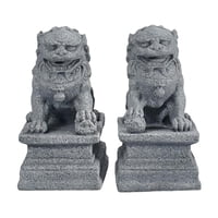 Magideal - 2 Estatuas De Leones Guardianes De Estilo Asiático, Esculturas De Jardín, Adornos De Decoración De Bonsái De Piedra En Miniatura Para Balcón,