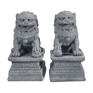 Magideal - 2 Estatuas De Leones Guardianes De Estilo Asiático, Esculturas De Jardín, Adornos De Decoración De Bonsái De Piedra En Miniatura Para Balcón,