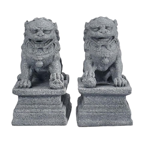 Magideal - 2 Estatuas De Leones Guardianes De Estilo Asiático, Esculturas De Jardín, Adornos De Decoración De Bonsái De Piedra En Miniatura Para Balcón,
