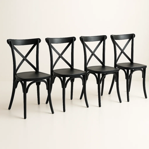 Klik Muebles - Pack 4 Sillas De Terraza O Comedor Crossback Danubio - Negra
