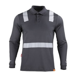 T-World - Polera Polo Hibrida Cinta Reflectante Manga Larga Gris Oscuro