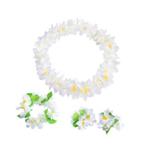 Magideal - Conjunto De Leis Hawaianos, Decoración De Corona, Leis Hawaianos, Guirnalda De Flores Artificiales Para Fiestas Temáticas De Baile Y Piscina De Hawái. Blanco