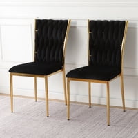 M&Ms - Modern Simple Black Velvet Dining Chair, Family Bedroom Stool Back Student Table Chair, Gold-Plated Metal Chair Legs, Suitable For Dining Room Kitchen Bedroom (Set Of 2)