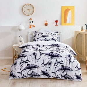 Milsleep - 3D Tiburón Dibujado A Mano Patrón Retro Funda De Edredón Set Ropa De Cama Funda Nórdica