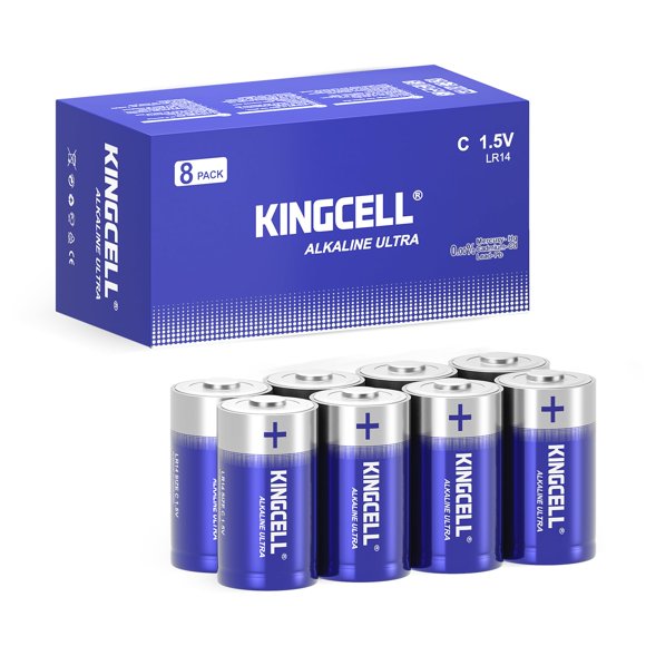 Batería alcalina KINGCELL C de 1,5 V, paquete de 8, 10 años de vida útil